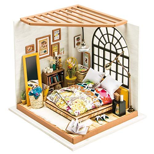  Rolife Dollhouse DIY Miniature Kits with Furniture 1/24 Scale Bedroom Model Gifts for Teens/Grown-ups (Alices Dreamy Bedroom)