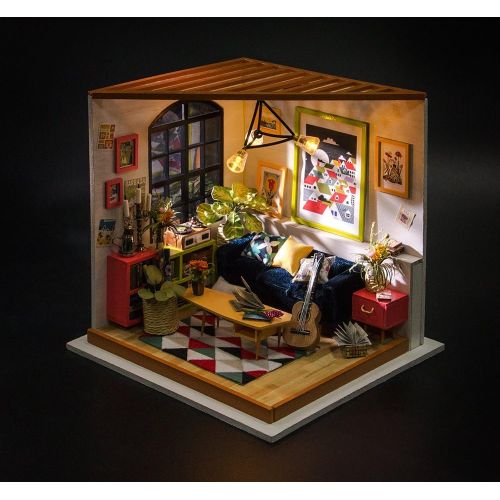  Rolife Dollhouse DIY Miniature Kits -1/24 Scale Living Room Model Gifts for Teens/Grown-ups (Locuss Sitting Room)