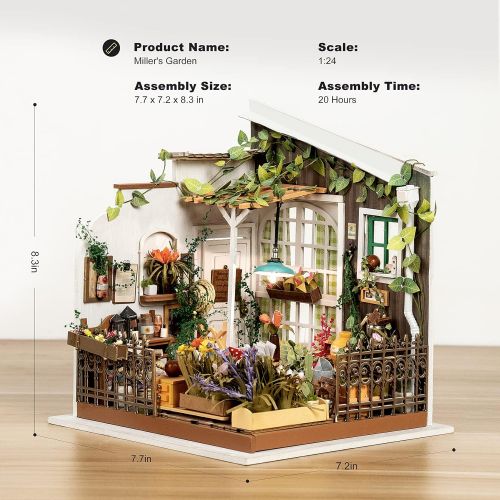  Rolife DIY Miniature Dollhouse Kit, Scale Mini House Model Kit to Build 1:24 Wooden Garden Furniture for Women and Girls Gift for Birthday/Christmas/Anniversary (Millers Garden)