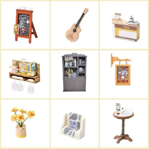  Rolife DIY Miniature Dollhouse Kit Miniature House Kit with Furniture and LED,Tiny Building House Kit,Best Gift for Kids(DG147 Light Music Bar)