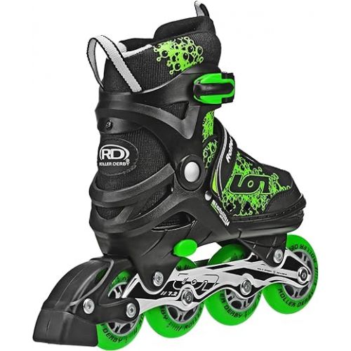  Roller Derby ION 7.2 Inline Skates with Protective Gear, Aluminum Frames, Adjustable Sizing, Tri-Pack Protective Gear Included