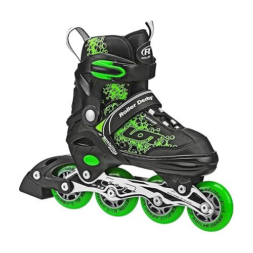  Roller Derby ION 7.2 Inline Skates with Protective Gear, Aluminum Frames, Adjustable Sizing, Tri-Pack Protective Gear Included