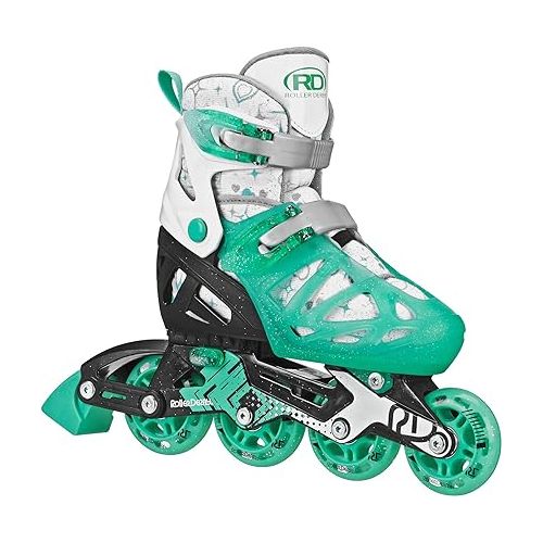  Roller Derby Tracer Girl’s Adjustable Inline Skates with Protective Gear, Adjustable Sizing, Tri-Pack Protective Gear Included