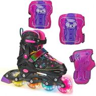 Roller Derby Stryde Youth Adjustable Inline Lighted Wheel Skates with Protective Gear, Adjustable Sizing, Tri-Pack Protective Gear Included