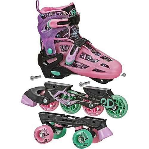  Roller Derby Falcon 2-in-1 Combo Quad and Inline Skates for Kids, Adjustable Sizing