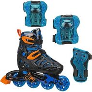 Roller Derby Tracer Boy’s Adjustable Inline Skates with Protective Gear, Adjustable Sizing, Tri-Pack Protective Gear Included