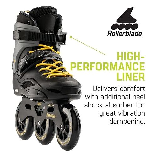 롤러블레이드 Rollerblade RB 110 Unisex Adult Fitness Inline Skate, Black/Saffron Yellow, Urban Performance Inline Skates