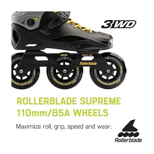 롤러블레이드 Rollerblade RB 110 Unisex Adult Fitness Inline Skate, Black/Saffron Yellow, Urban Performance Inline Skates