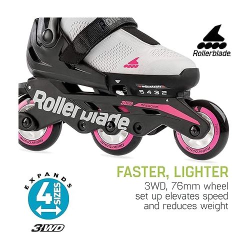롤러블레이드 Rollerblade Microblade Free 3WD Kid's Size Adjustable Inline Skate, Black and Pink, High Performance Inline Skates