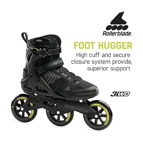 롤러블레이드 Rollerblade Macroblade 110 3WD Mens Adult Fitness Inline Skate, Black and Lime, Performance Inline Skates