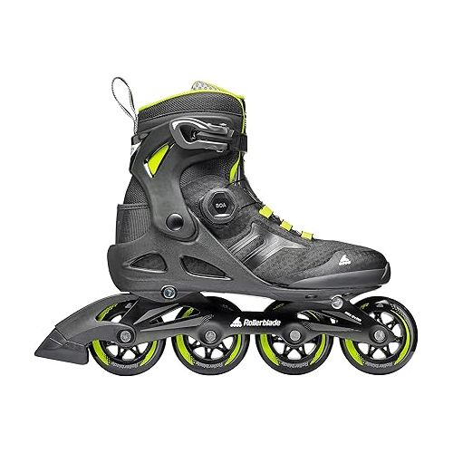 롤러블레이드 Rollerblade Macroblade 84 BOA, Adult Fitness Inline Skate, Black & Lime, Performance Inline Skates