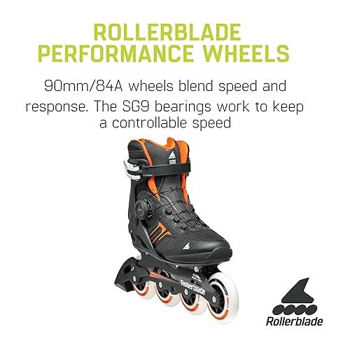 롤러블레이드 Rollerblade Macroblade 90 BOA Men's Adult Fitness Inline Skate, Black and Orange