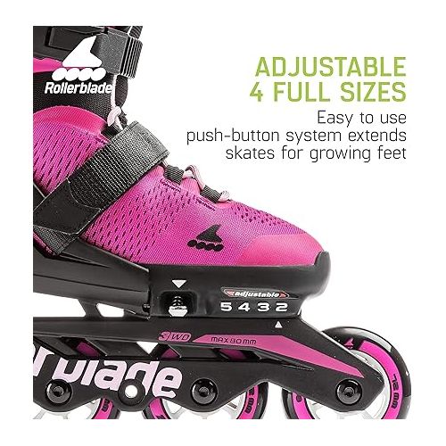 롤러블레이드 Rollerblade Microblade Girl's Adjustable Fitness Inline Skate, Pink and Bubble Gum, Junior, Youth Performance Inline Skates