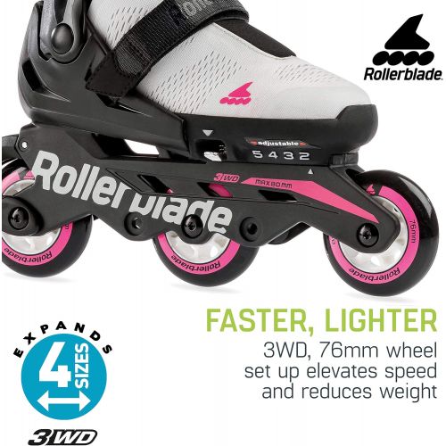 롤러블레이드 Rollerblade Microblade Free 3WD Kids Size Adjustable Inline Skate, Grey and Candy Pink