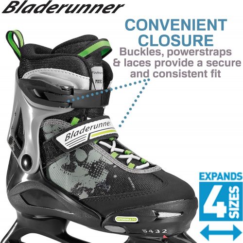 롤러블레이드 Rollerblade Bladerunner Kids Ice Skates, Black/Green, Size 2-5