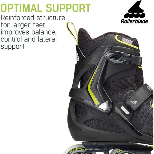 롤러블레이드 Rollerblade RB XL Mens Adult Fitness Inline Skate, Black and Lime, High Performance Inline Skates