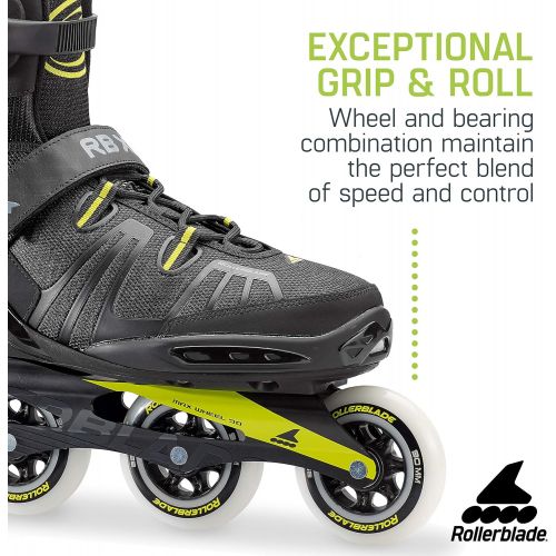 롤러블레이드 Rollerblade RB XL Mens Adult Fitness Inline Skate, Black and Lime, High Performance Inline Skates