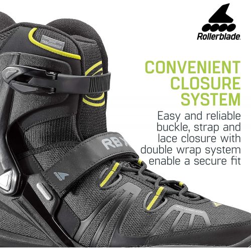 롤러블레이드 Rollerblade RB XL Mens Adult Fitness Inline Skate, Black and Lime, High Performance Inline Skates