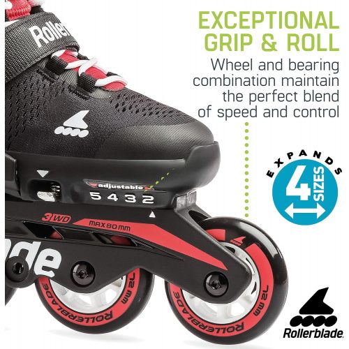 롤러블레이드 Rollerblade Microblade Boys Adjustable Fitness Inline Skate, Black and Red, Junior, Youth Performance Inline Skates