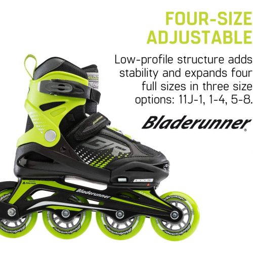 롤러블레이드 Bladerunner by Rollerblade Phoenix Boys Adjustable Fitness Inline Skate, Black and Green, Junior, Value Performance Inline Skates, 12j-2