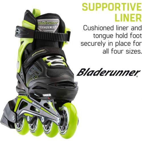 롤러블레이드 Bladerunner by Rollerblade Phoenix Boys Adjustable Fitness Inline Skate, Black and Green, Junior, Value Performance Inline Skates, 12j-2