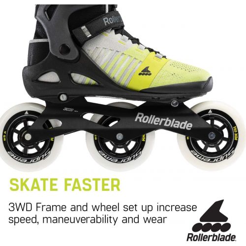 롤러블레이드 Rollerblade Macroblade 110 3WD Mens Adult Fitness Inline Skate, Grey and Yellow, Performance Inline Skates