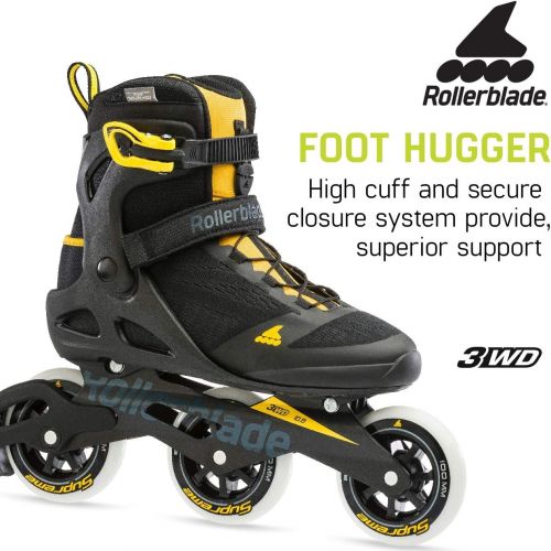 롤러블레이드 Rollerblade Macroblade 100 3WD Mens Adult Fitness Inline Skate, Black and Saffron Yellow, Performance Inline Skates