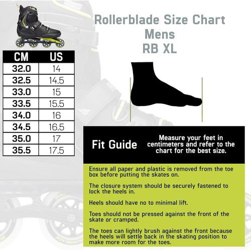 롤러블레이드 Rollerblade RB XL Mens Adult Fitness Inline Skate, Black and Lime, High Performance Inline Skates