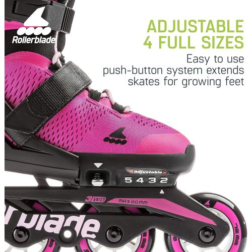 롤러블레이드 [아마존베스트]Rollerblade Microblade Girls Adjustable Fitness Inline Skate, Pink and Bubble Gum, Junior, Youth Performance Inline Skates