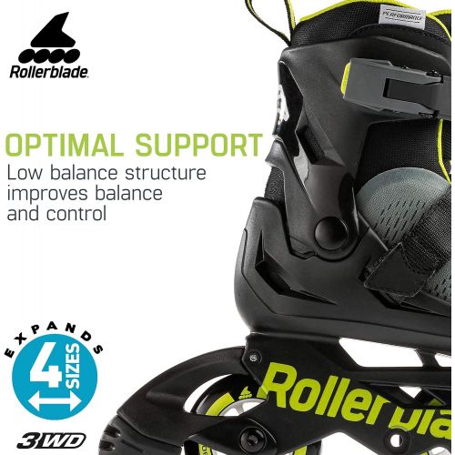 롤러블레이드 Rollerblade Microblade Free 3WD Kids Size Adjustable Inline Skate, Anthracite and Lime, High Performance Inline Skates