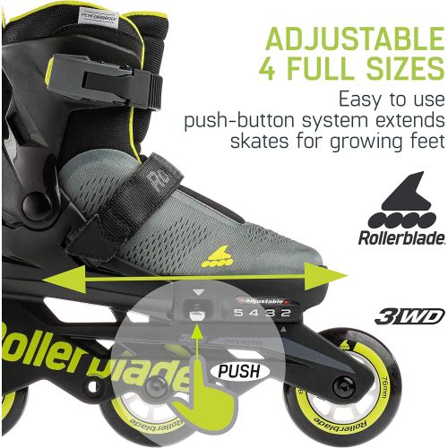 롤러블레이드 Rollerblade Microblade Free 3WD Kids Size Adjustable Inline Skate, Anthracite and Lime, High Performance Inline Skates