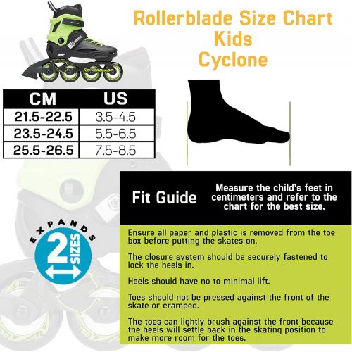 롤러블레이드 Rollerblade Cyclone Kids Unisex Size Adjustable Inline Skate, Black and Acid Green, High Performance Inline Skates