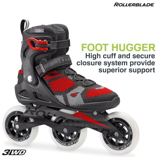 롤러블레이드 Rollerblade Macroblade 110 3WD Mens Adult Fitness Inline Skate, Black and Red, High Performance Inline Skates