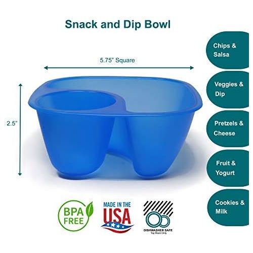  [아마존베스트]Rolling Sands Reusable Snack and Dip Bowls, 5 Pack, USA Made, Dishwasher and Microwave Safe Personal Size Plastic Divider Bowls, BPA-Free, Two Compartments to Hold All Kinds of Dip