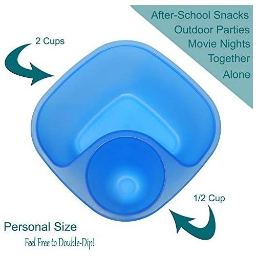  [아마존베스트]Rolling Sands Reusable Snack and Dip Bowls, 5 Pack, USA Made, Dishwasher and Microwave Safe Personal Size Plastic Divider Bowls, BPA-Free, Two Compartments to Hold All Kinds of Dip