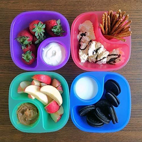  [아마존베스트]Rolling Sands Reusable Snack and Dip Bowls, 5 Pack, USA Made, Dishwasher and Microwave Safe Personal Size Plastic Divider Bowls, BPA-Free, Two Compartments to Hold All Kinds of Dip