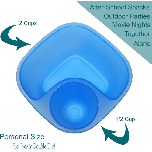  [아마존베스트]Rolling Sands Reusable Snack and Dip Bowls, 5 Pack, USA Made, Dishwasher and Microwave Safe Personal Size Plastic Divider Bowls, BPA-Free, Two Compartments to Hold All Kinds of Dip