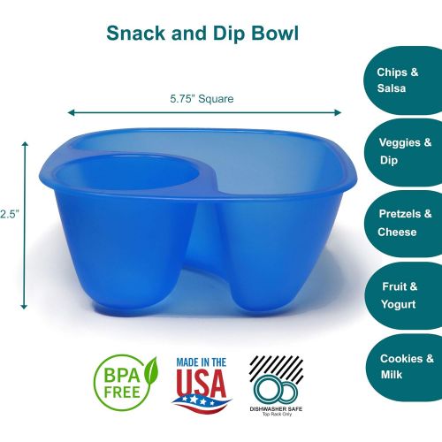  [아마존베스트]Rolling Sands Reusable Snack and Dip Bowls, 5 Pack, USA Made, Dishwasher and Microwave Safe Personal Size Plastic Divider Bowls, BPA-Free, Two Compartments to Hold All Kinds of Dip