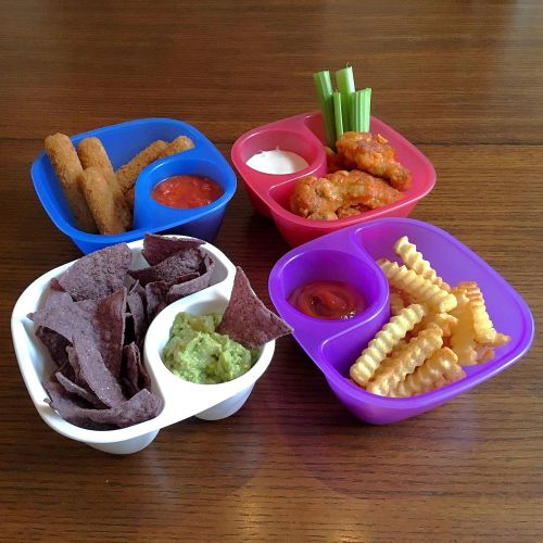  [아마존베스트]Rolling Sands Reusable Snack and Dip Bowls, 5 Pack, USA Made, Dishwasher and Microwave Safe Personal Size Plastic Divider Bowls, BPA-Free, Two Compartments to Hold All Kinds of Dip