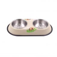 Rolliy Pet cat Dog Bowl Stainless Steel Bowl Double Basin Water Storage Food and pet Feed Dog cat Feeding Basin,Chocolate,37.5x20.5cm