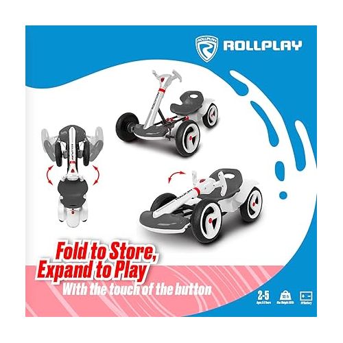  Rollplay Flex Kart 6V Electric Go Kart for Children Aged 2-5 Featuring Space-Saving Folding Function, Easy Push Start Button, and a Top Speed of 2 MPH