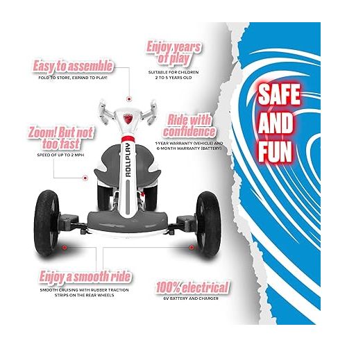  Rollplay Flex Kart 6V Electric Go Kart for Children Aged 2-5 Featuring Space-Saving Folding Function, Easy Push Start Button, and a Top Speed of 2 MPH