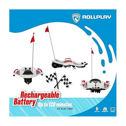  Rollplay Nighthawk Electric Ride On Toy for Ages 6 & Up with 12V 7AH Rechargeable Battery, Side Handlebars for Steering, Tall Rear Safety Flag, and a Top Speed of 6.5 MPH, White