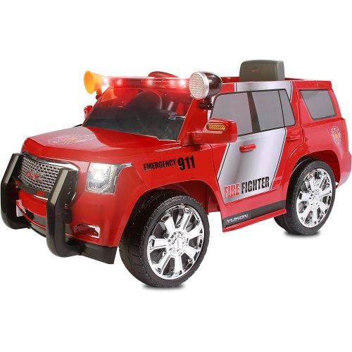  Rollplay 6 Volt GMC Yukon Denali Fire Rescue Ride On Toy, Battery-Powered Kids Ride On Car