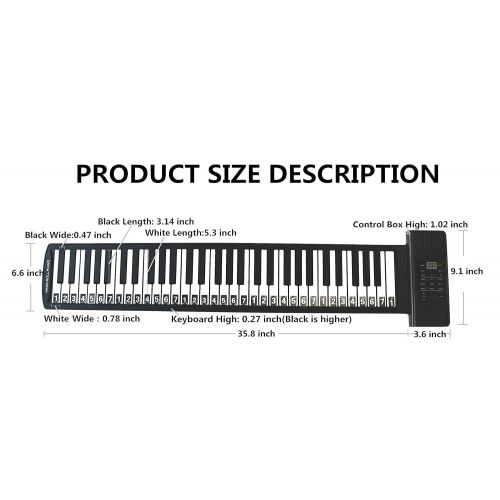  Rollup Piano Piano Portable Roll up Piano Keyboard 61 Keys Built-in Stereo Speaker and 1000mA Lithium Battery for Kids Playing, Learning,Entertainment and Tourism (Built-in Battery)