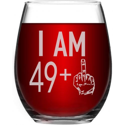  [아마존베스트]Romantic Wine Glass 49 + One Middle Finger 50th Birthday Gift for Men Women Funny Stemless Wine Glass Unique Gifts for Friend Wine Lover Turning 50 Perfect Party Decoration Big Capacity Bet