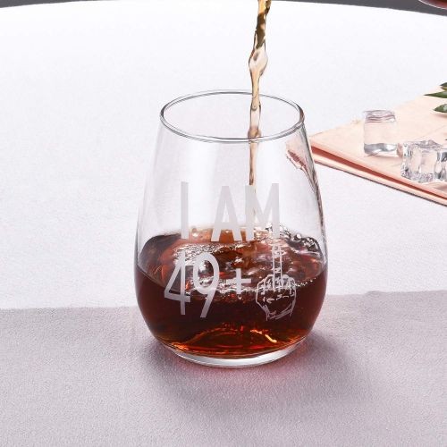  [아마존베스트]Romantic Wine Glass 49 + One Middle Finger 50th Birthday Gift for Men Women Funny Stemless Wine Glass Unique Gifts for Friend Wine Lover Turning 50 Perfect Party Decoration Big Capacity Bet