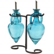 Romantic Decor and More Olive Oil and Vinegar Containers, Hand Soap Dispensers or Glass Decanter Set G4M Aqua Amphora Style Bottle Set with Stainless Steel Pour Spouts, Corks & Vintage Powder Coated Black