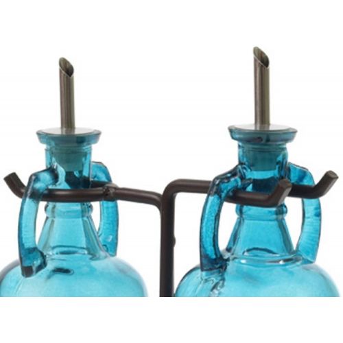  Romantic Decor and More Olive Oil and Vinegar Containers, Hand Soap Dispensers or Glass Decanter Set G4M Aqua Amphora Style Bottle Set with Stainless Steel Pour Spouts, Corks & Vintage Powder Coated Black