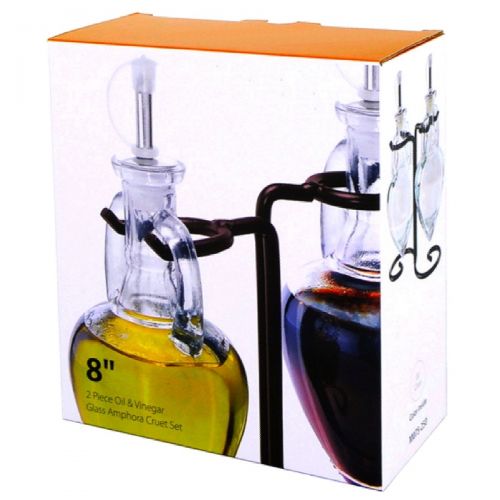  Romantic Decor and More Olive Oil and Vinegar Containers, Hand Soap Dispensers or Glass Decanter Set G4M Aqua Amphora Style Bottle Set with Stainless Steel Pour Spouts, Corks & Vintage Powder Coated Black